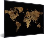 Fotolijst incl. Poster - Wereldkaart - Goud - Luxe - Aarde - Zwart - 80x60 cm - Posterlijst