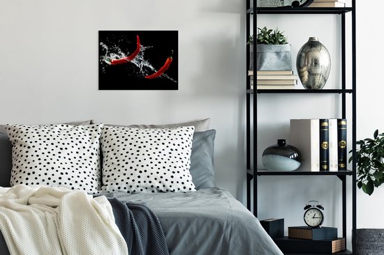 Cadre photo avec affiche - Piment - Nature morte - Water - Zwart - Rouge - 40x30 cm - Cadre pour affiche - Décorations de Noël de Noël pour l'intérieur - Noël