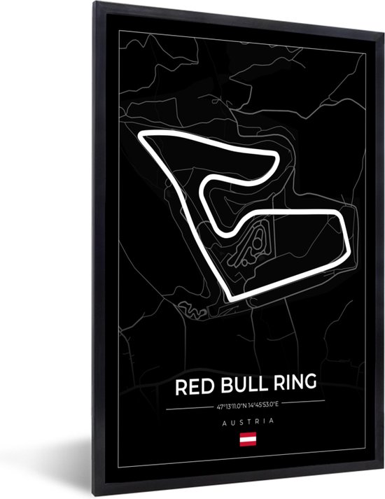 Fotolijst incl. Poster - F1 - Racebaan - Red Bull Ring - Oostenrijk - Circuit - Zwart - 40x60 cm - Posterlijst