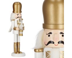 Noël Casse-Noisette Noël | Soldat en bois | Décorations de Noël | Or / Blanc | 30,5 cm