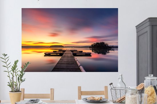 Muurstickers - Sticker Folie - Steiger - Zonsondergang - Water - Zee - Reflectie - 120x80 cm - Plakfolie - Muurstickers Kinderkamer - Zelfklevend Behang - Zelfklevend behangpapier - Stickerfolie