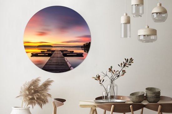 WallCircle - Wall Circle - Wall Circle - Echafaudage - Coucher de Soleil - Water - Mer - Reflet - Aluminium - Dibond - 140x140 cm - Intérieur et Extérieur