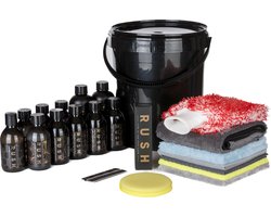 RUSH Starters pakket - Voor Auto & Motor - Autoshampoo - Velgenreiniger - Stickerverwijderaar - Interieur reiniger - Textielreiniger - Autowax - Bandenglans - 21-delig