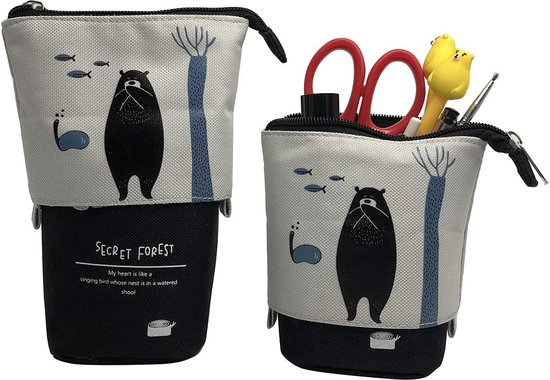 Leuke Potlood Geval Staande Pen Houder Telescopische Make-up Pouch Pop-up Cosmetica Tas Briefpapier Office Organizer Doos Voor Meisjes Studenten Vrouwen Volwassenen Blu