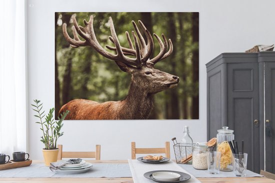Tableau sur toile 160x120 cm - Décoration murale Cerf - Nature - Bois - Forêt - Animaux - Décoration murale murale salon - Décoration chambre - Accessoires chambre - Peintures