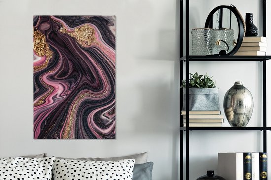 Tableau sur toile aspect marbre - Rose - Goud - Or - Luxe - Marbre - 60x90 cm - Décoration murale