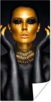 Poster Vrouw - Portret - Goud - Luxe - Zwart - 40x80 cm