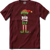 Foute kersttrui - Bier drink kerstelf - T-Shirt - Heren - Burgundy - Maat L