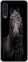 Geschikt voor Samsung Galaxy A50 hoesje - Paarden - Fries - Manen - Zwart - Dieren - Siliconen Telefoonhoesje