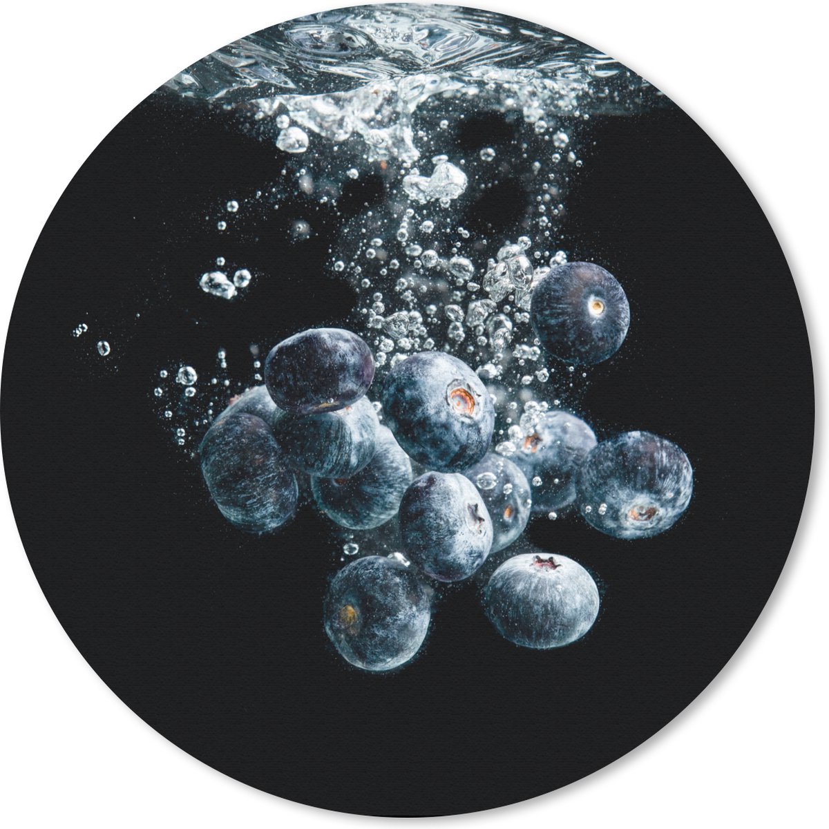 Muismat rond 40x40 cm - Mousepad Blauwe bessen - Fruit - bes - Stilleven - Water - Zwart - Ronde muismatten