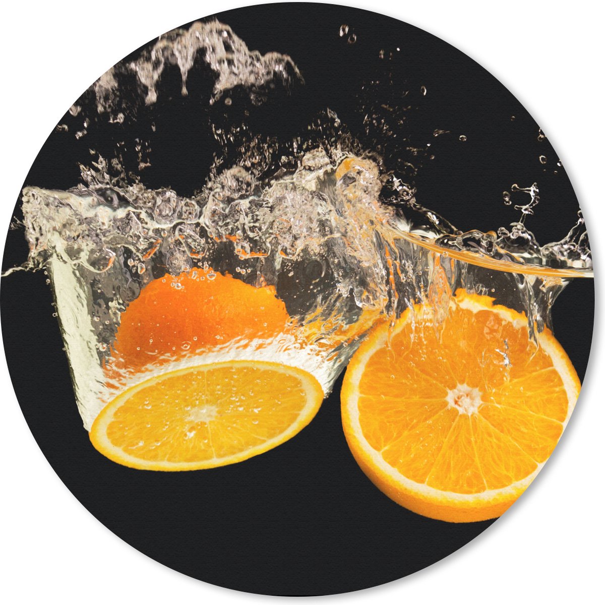 Muismat rond 40x40 cm - Mousepad Sinaasappel - Stilleven - Water - Zwart - Fruit - Ronde muismatten