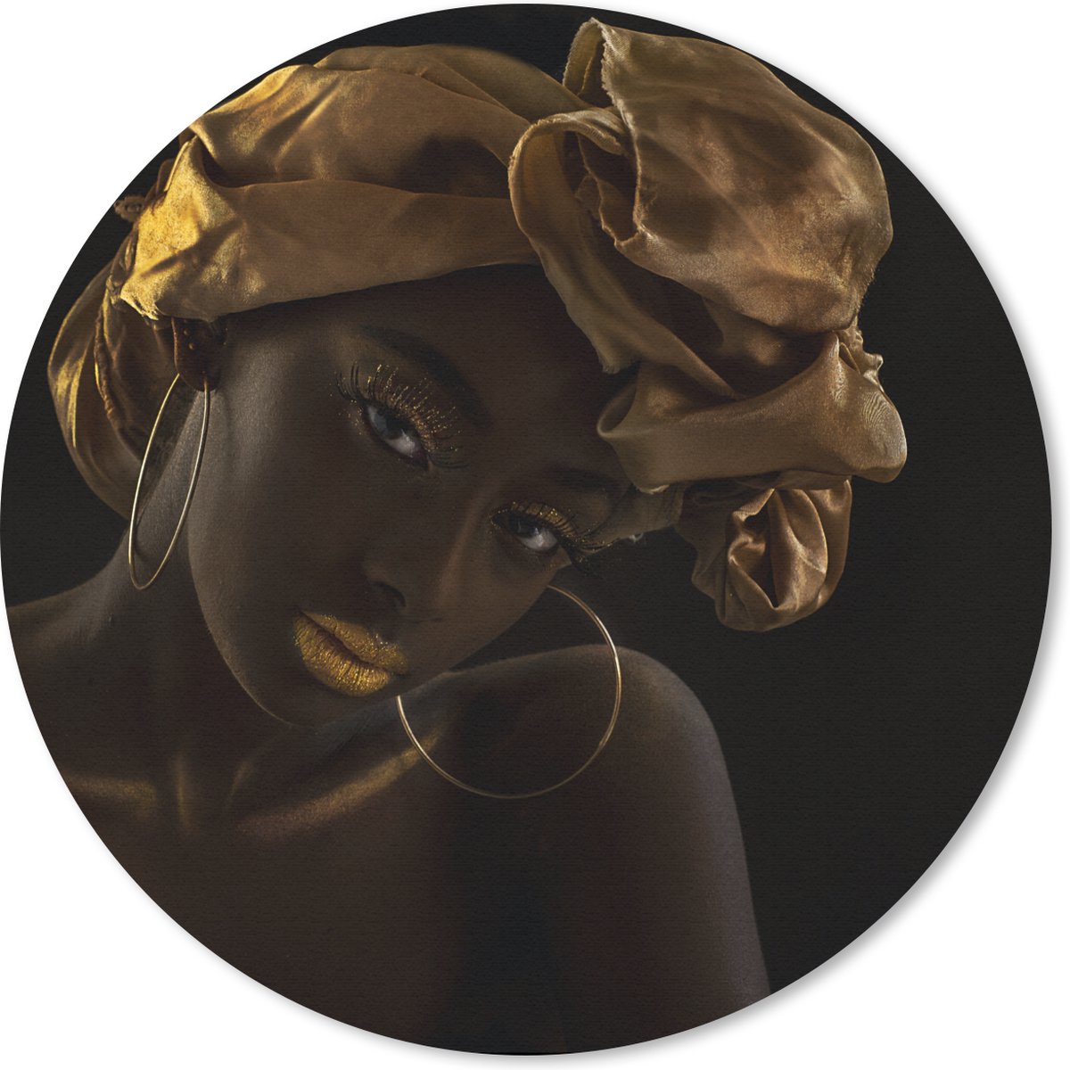 Muismat rond 50x50 cm - Mousepad Vrouwen - Hoofddoek - Goud - Luxe - Ronde muismatten