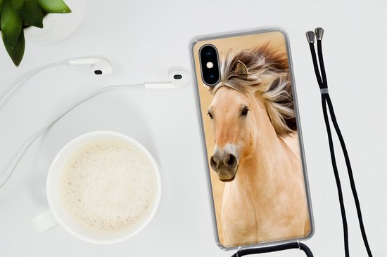 Coque avec cordon iPhone X - Paarden - Animaux - Crinières - Portrait - Siliconen - Bandoulière - Coque arrière avec cordon - Coque pour téléphone avec cordon - Coque avec corde