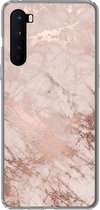 Geschikt voor OnePlus Nord hoesje - Marmer print - Roze - Luxe - Marmer printlook - Glitter - Design - Siliconen Telefoonhoesje