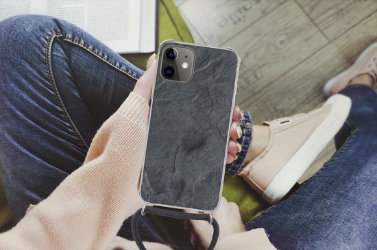 Coque avec cordon iPhone 12 Mini - Grijs - Béton - Ardoise - Structure - Rétro - Siliconen - Bandoulière - Coque arrière avec cordon - Coque pour téléphone avec cordon - Coque avec corde