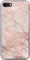 Geschikt voor iPhone SE 2020 hoesje - Marmer print - Roze - Luxe - Marmer printlook - Glitter - Design - Siliconen Telefoonhoesje