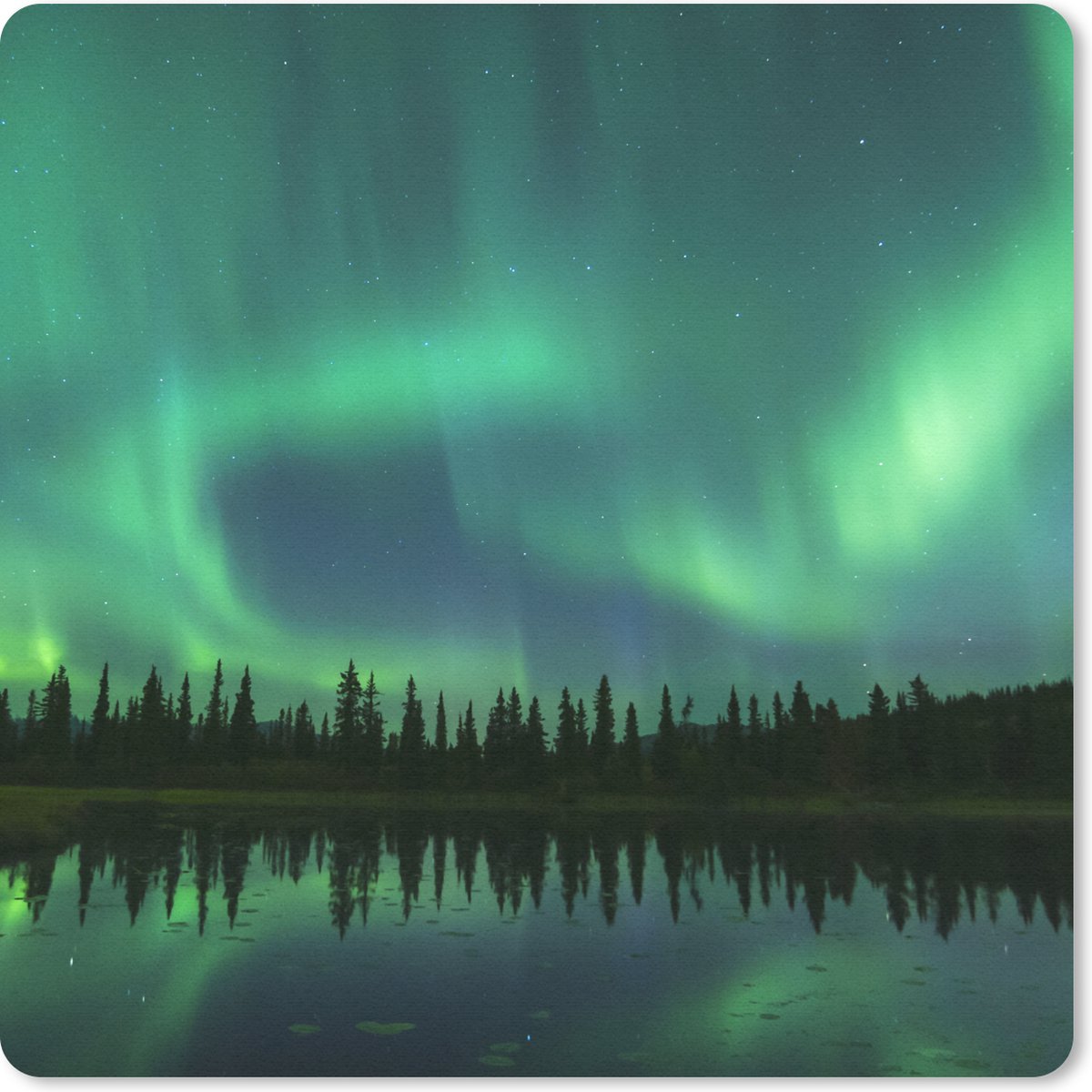 Muismat 30x30 cm - Mousepad Noorderlicht - Bomen - Water - Alaska - Muismatten