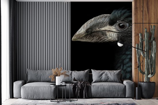 Behang - Fotobehang Vogel - Portret - Neushoornvogel - Zwart - Dieren - Breedte 160 cm x hoogte 240 cm