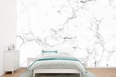 Behang - Fotobehang Marmer - Wit - Grijs - Luxe - Marmerlook - Structuur - Breedte 420 cm x hoogte 280 cm