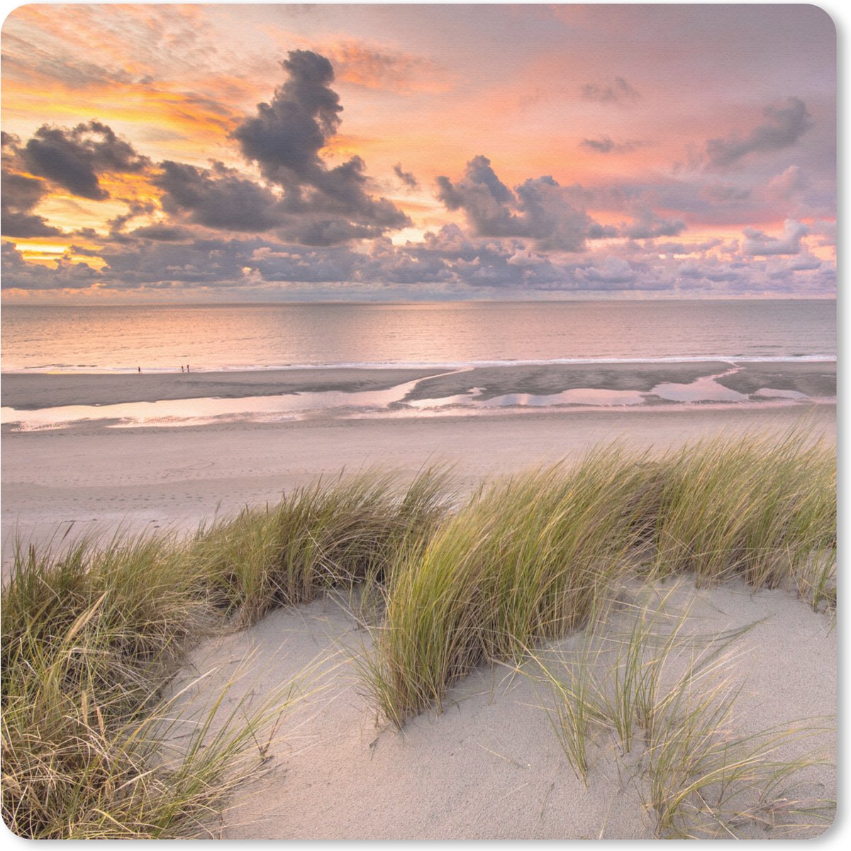 Muismat 30x30 cm - Mousepad Zonsondergang - Duin - Strand - Planten - Zee - Muismatten