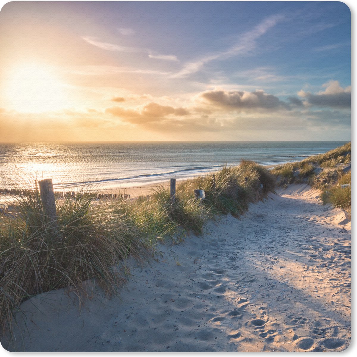 Muismat 30x30 cm - Mousepad Zonsondergang - Strand - Duin - Gras - Bank - Muismatten