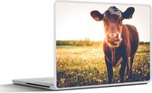 Laptop sticker - 15.6 inch - Koe - Zonsondergang - Bloemen - Gras - Dieren - 36x27,5cm - Laptopstickers - Laptop skin - Cover