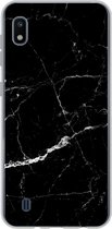 Geschikt voor Samsung Galaxy A10 hoesje - Marmer print look - Zwart - Luxe - Siliconen Telefoonhoesje