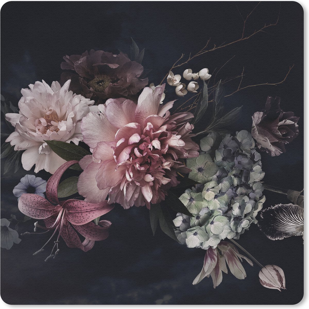 Muismat 20x20 cm - Mousepad Bloemen - Vintage - Pastel - Roze - Wit - Muismatten