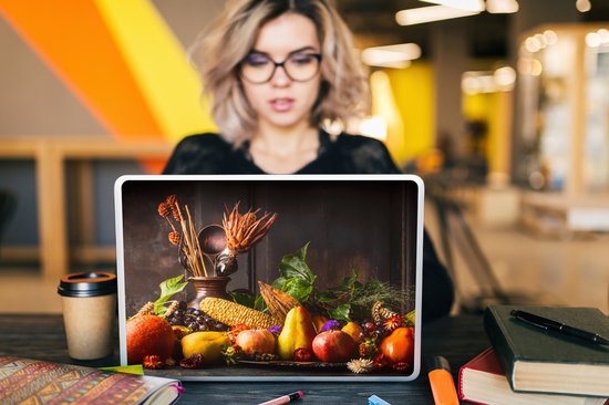 Autocollant pour ordinateur portable - 15,6 pouces - Légumes - Fruits - Rustique - Table - 36x27,5 cm - Autocollants pour ordinateur portable - Peau pour ordinateur portable - Couverture