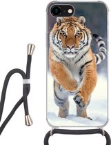Hoesje met koord Geschikt voor iPhone 8 - Tijger - Landschap - Sneeuw - Winter - Dieren - Siliconen - Crossbody - Backcover met Koord - Telefoonhoesje met koord - Hoesje met touw