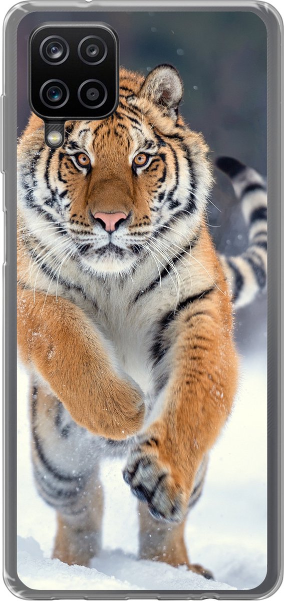 Telefoonhoesje Geschikt voor Samsung Galaxy A12 hoesje - Tijger - Landschap - Sneeuw - Winter - Dieren - Siliconen Telefoonhoesje Telefoonhoesje