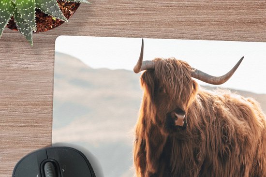 Bureau onderlegger 80x40 cm - Muismat Schotse hooglander - Dieren - Landelijk - Landschap - Koe - Natuur - Bureaulegger xl - Desk mat beschermer - Computer muismatten