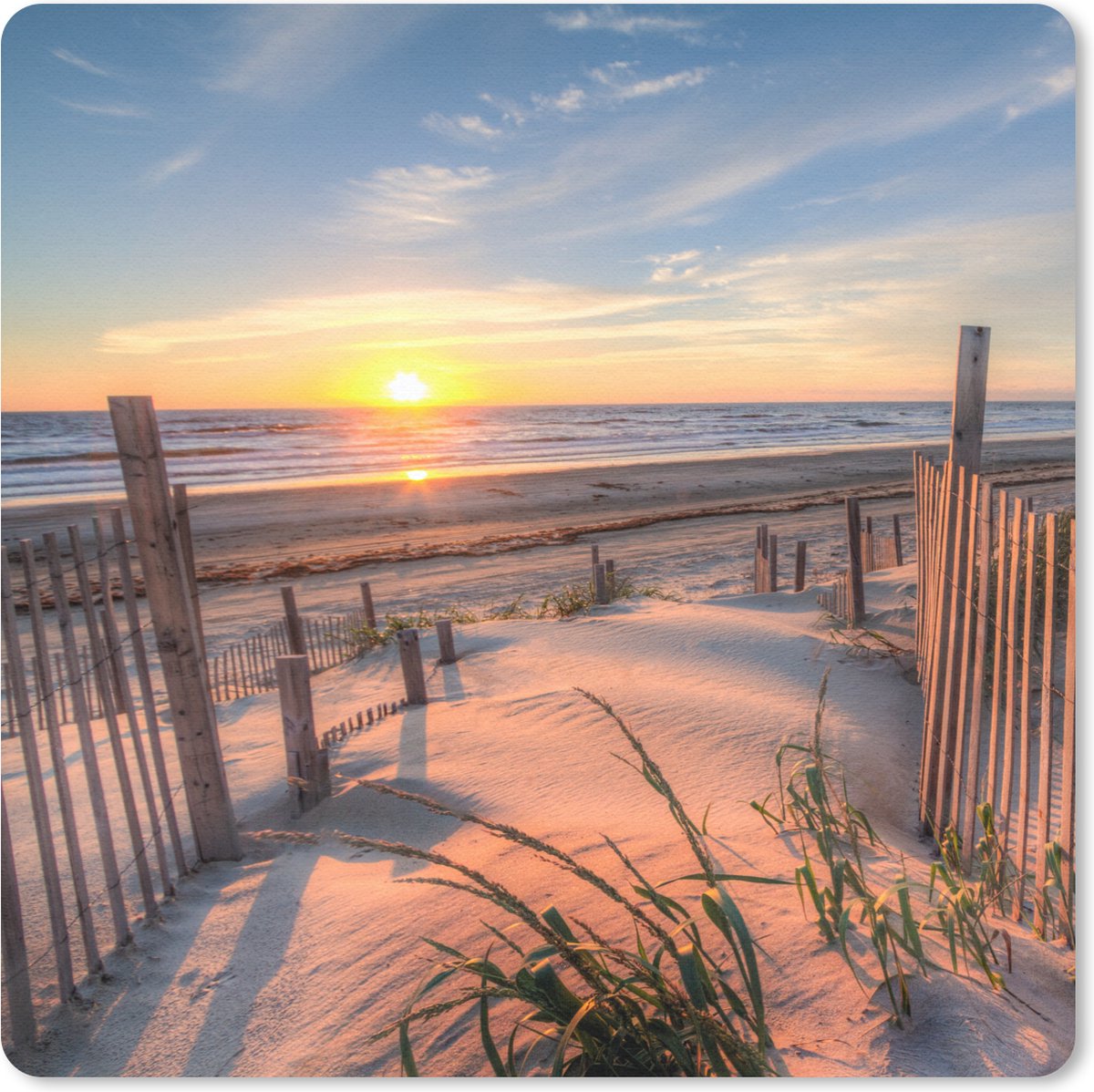 Muismat - Mousepad - Strand - Zee - Duin - Zonsondergang - Landschap - 30x30 cm - Muismatten