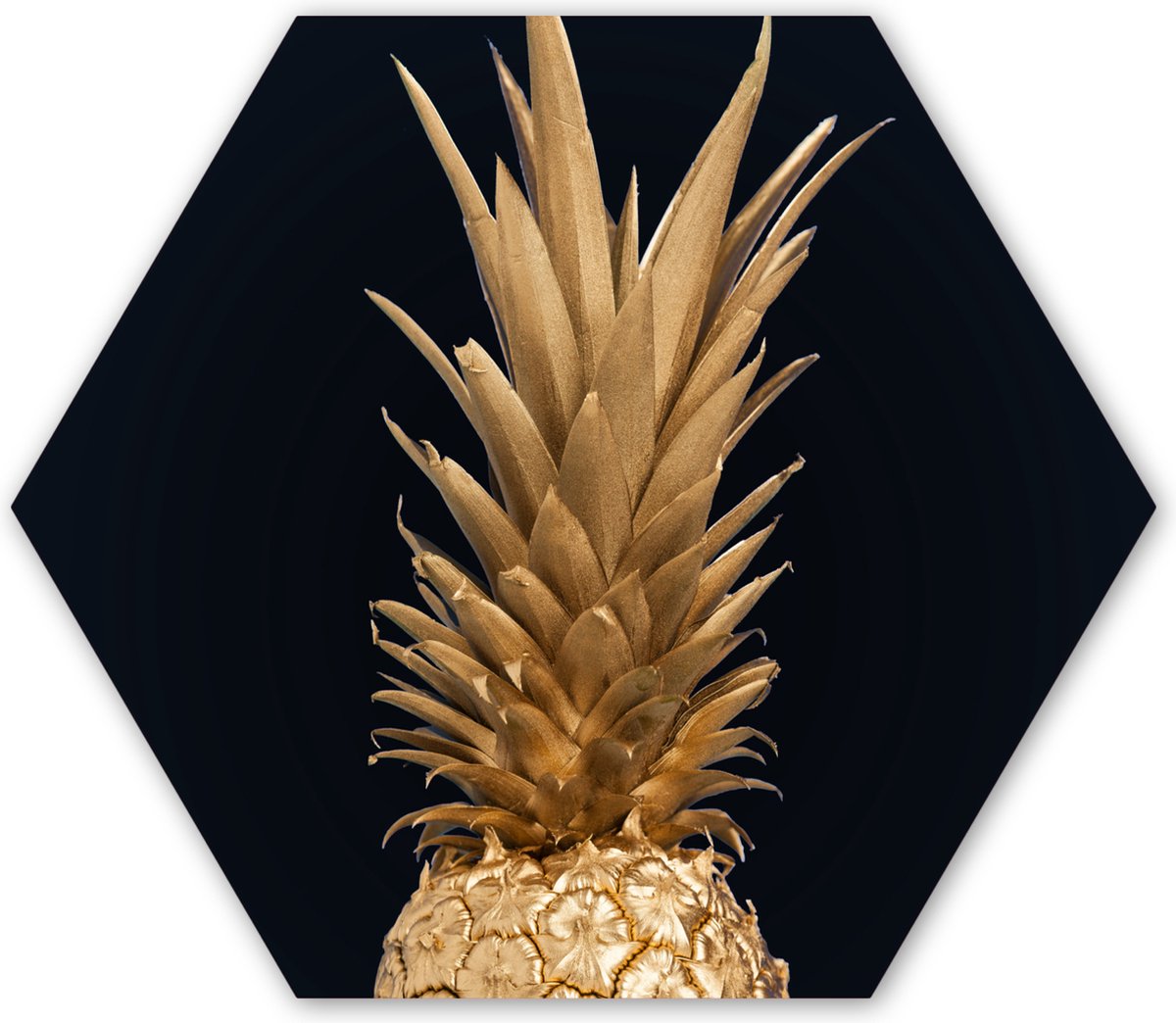 Hexagon wanddecoratie - Kunststof Wanddecoratie - Hexagon Schilderij - Ananas - Goud - Verf - Zwart - Fruit - Luxe - 37x32 cm - Kerstdecoratie in huis - Kerstmis