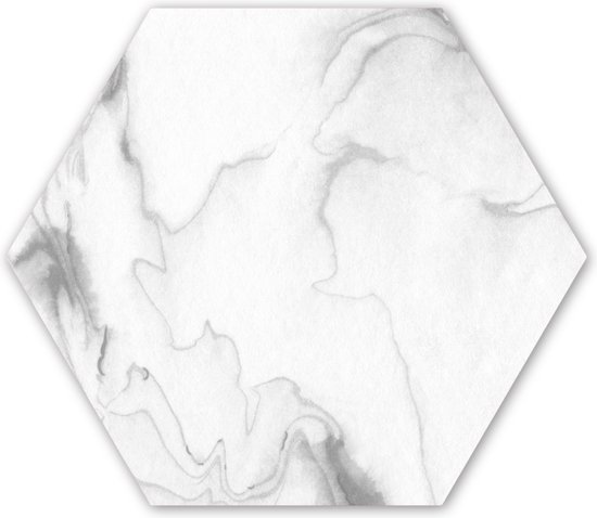 Hexagon wanddecoratie - Kunststof Wanddecoratie - Hexagon Schilderij - Marmer - Grijs - Wit - Abstract - Marmerlook - 37x32 cm