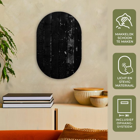 Wall Oval - Wall Oval - Décoration murale Plastique - Peinture Ovale - Zwart - Wit - Structure - Design - 40x60 cm - Forme Miroir Ovale sur Plastique