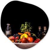 Organische Wanddecoratie - Kunststof Muurdecoratie- Organisch Schilderij - Stilleven - Eten - Drinken - Fruit - Zwart- 90x90 cm - Organische spiegel vorm op kunststof