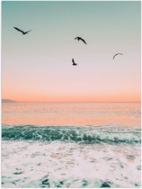 WallClassics - Poster (Matte) - Vogels volants au-dessus de la mer - 30x40 cm Photo sur Papier Poster avec un aspect Mat
