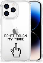 Smartphonehoesje iPhone 14 Pro Telefoon Hoesje met doorzichtige rand Finger Don't Touch My Phone