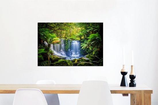 Wanddecoratie Metaal - Aluminium Schilderij Industrieel - Jungle - Waterval - Australië - Planten - Natuur - 90x60 cm - Dibond - Foto op aluminium - Industriële muurdecoratie - Voor de woonkamer/slaapkamer