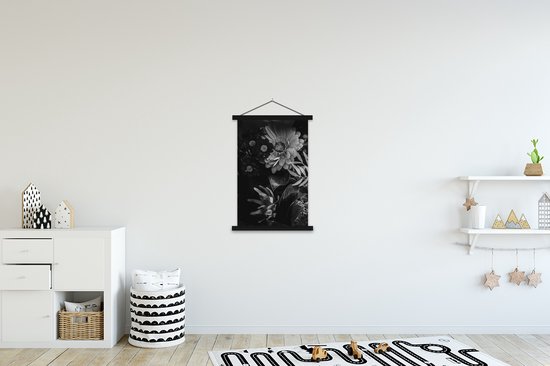 Porte-affiche avec affiche - Affiche scolaire - Bouquet - Nature morte - Fleurs - Plantes - Rouge - 60x90 cm - Lattes noires