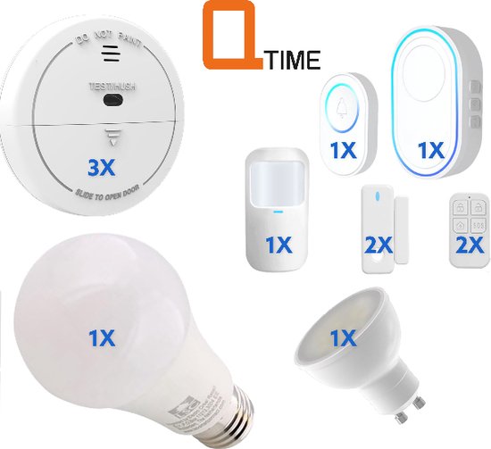 Q-time Domotica pakket - Nederlands - Alles in een app - Alarmsysteem - Verlichting - Brandbeveiliging - Compleet startpakket - Tuya Smart Home - Google Home - Alexa - Set 1.