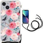Coque de téléphone iPhone 14 Plus Coque en silicone avec bordure transparente Butterfly Roses