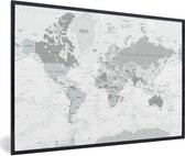 Poster in lijst - Fotolijst 120x80 cm - Posters - Wereldkaart - Wit - Grijs - Aarde - Posterlijst zwart - Decoratie - Wanddecoratie woonkamer - Muurdecoratie slaapkamer