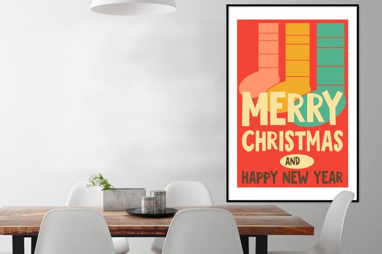 Illustration de Noël de chaussettes avec la citation Joyeux Noël et Happy Année 80x120 cm