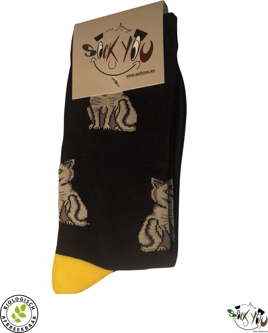 Sockyou - 1 paar vrolijke britse korthaar bamboe sokken maat 35-39
