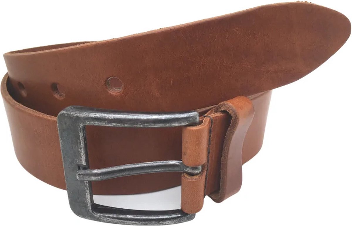 Leren broekriem 4 cm - Leren riem heren/dames - Cognac - Nikkelvrije gesp - Maat 90 - Totale lengte 100 cm