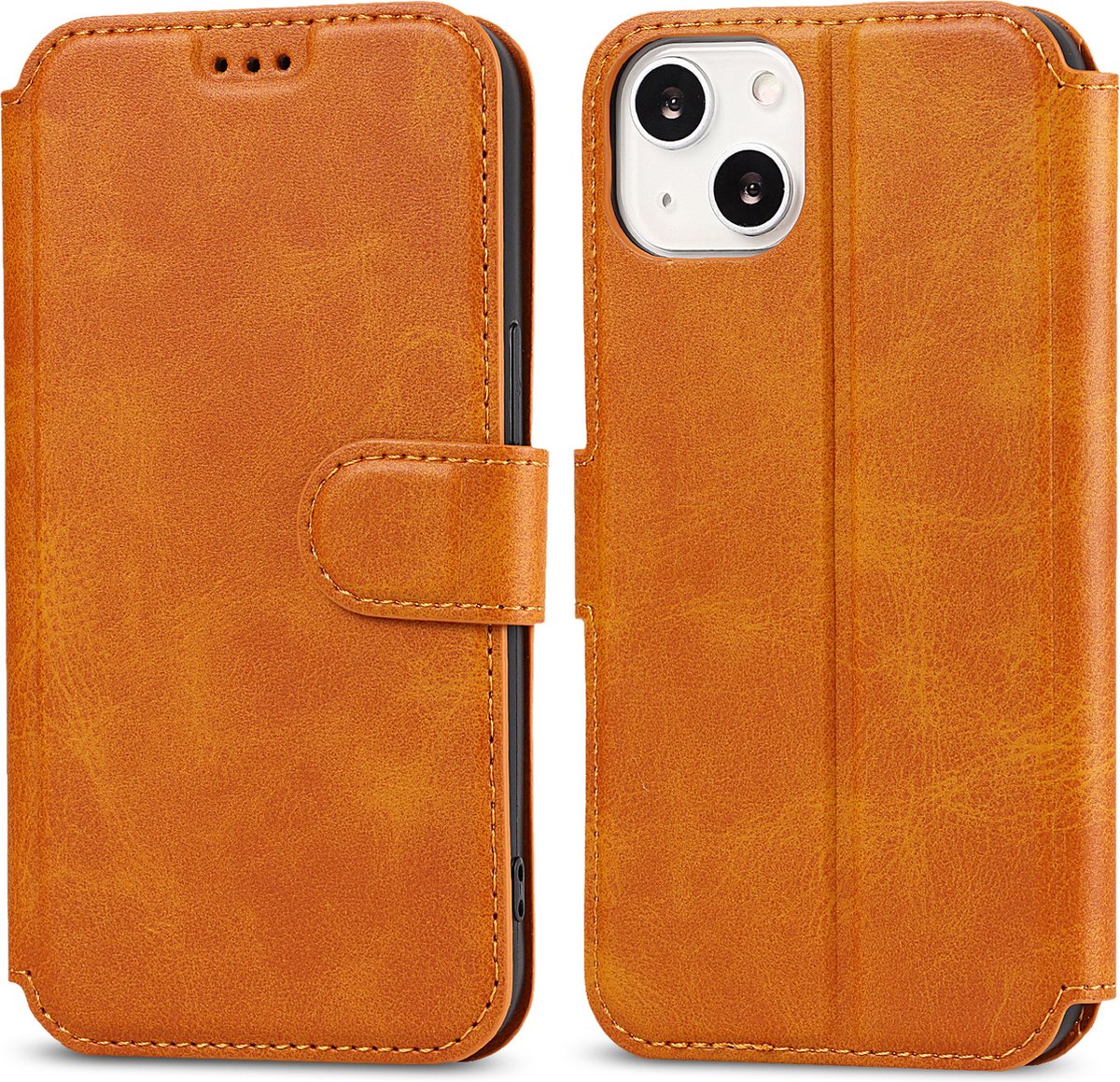 Bookcase Geschikt voor Apple iPhone 13 - Bruin - Pasjeshouder - Portemonnee