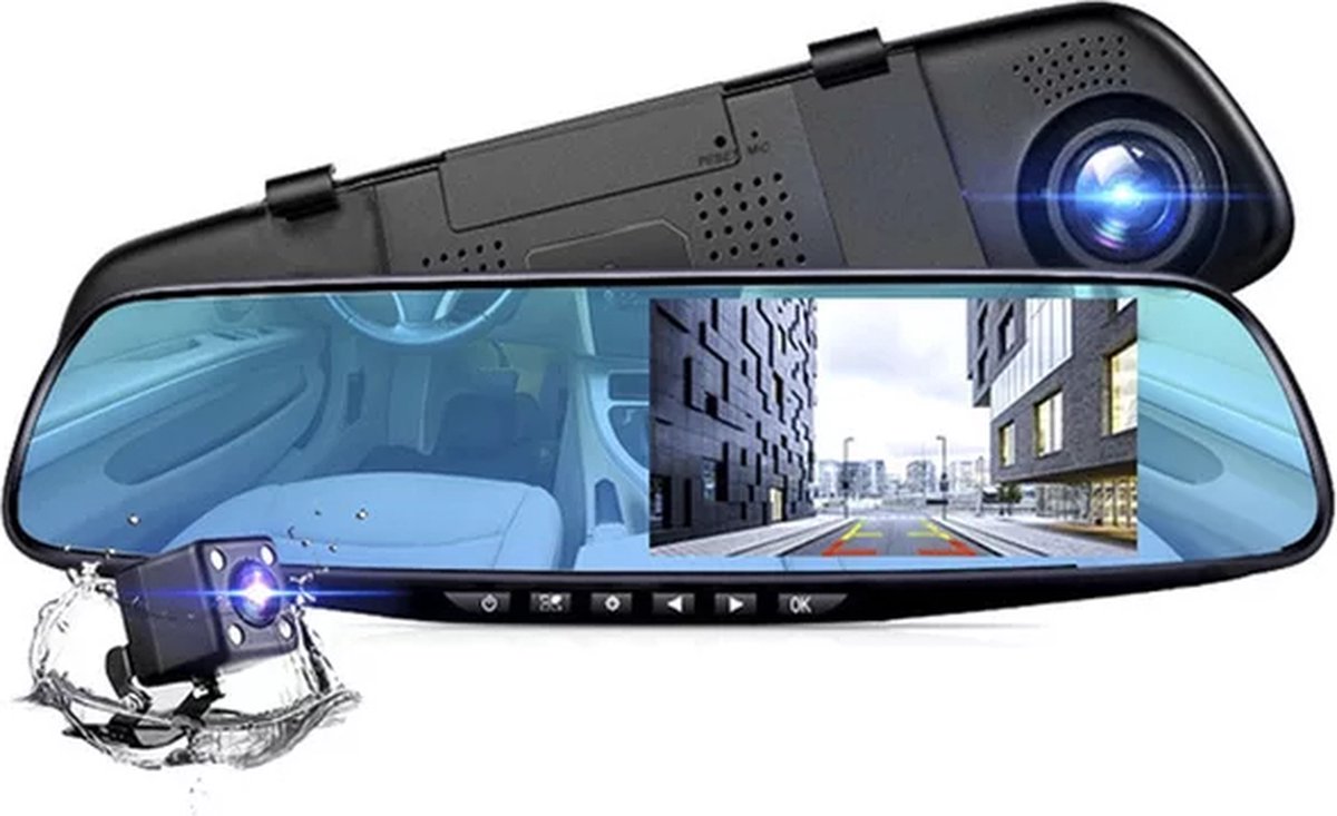 Dashcam Rétroviseur avec WiFi, Mini Dual Dash cam pour voiture