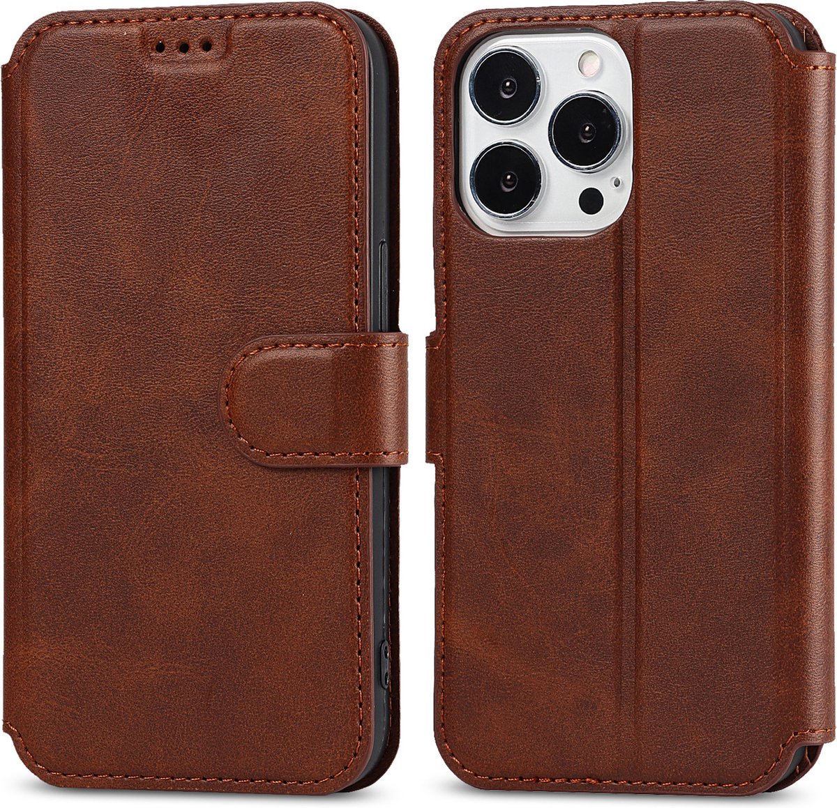 Bookcase Geschikt voor Apple iPhone 13 Pro - Donkerbruin - Pasjeshouder - Portemonnee